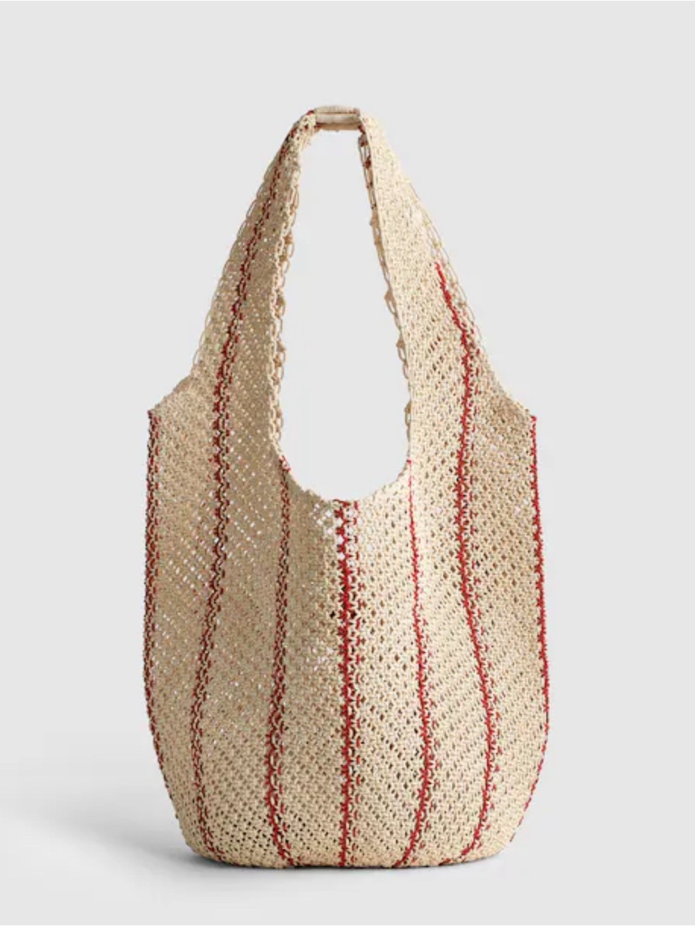 Madewell Cream Woven Tote with Red Stripes